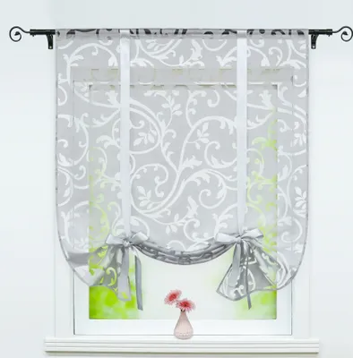 Produktbild von Joyswahl Raffrollo Voile Raffgardinen Schlaufenrollo mit Pteris-Muster Band Stangendurchzug halbtransparent Grau BxH 60x140cm