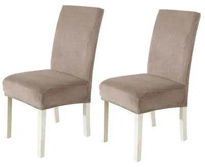 Produktbild von Stuhlhussen Samt 2er Set Khaki Stretch Waschbar für Hochlehner & Schwingstuhl