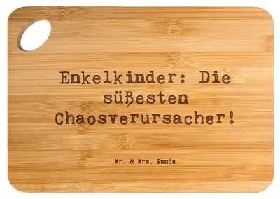 Produktbild von Mr. & Mrs. Panda Schneidebrett Spruch Enkelkinder Chaos - Transparent - Geschenk, Freude, Brett, Frühstücksbrett, Liebe, Geschenke, Lachen, Hackbrett, holzschneidebrett