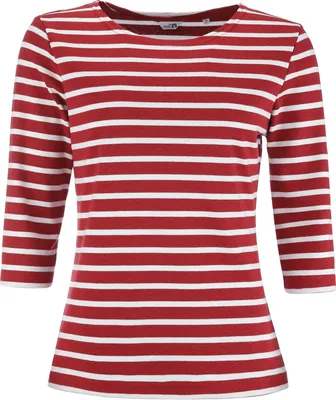 Produktbild von modAS Bretonisches Damenshirt mit 3/4-Arm - Streifenshirt Ringelshirt Basic Shirt Gestreift aus Baumwolle in Rotmelange/Weiß Größe 52