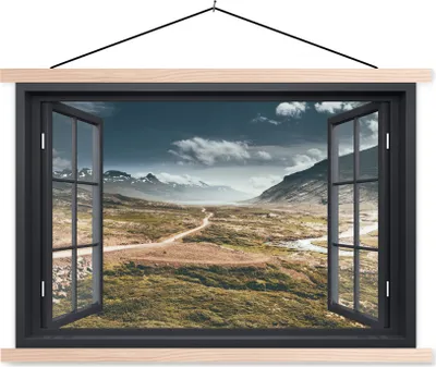 Produktbild von MuchoWow® Textilposter Aussicht - Weg - Berg 60x40 cm mit holzfarbenen Rahmen - Bilder