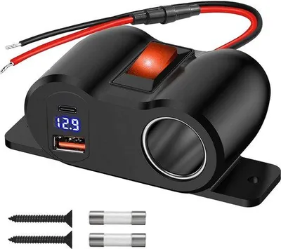 Produktbild von USB-Steckdose mit Zigarettenanzünder-Adapter – Dual-USB-Anschluss mit Schalter – LED-Voltmeter – Schnellladung im Auto
