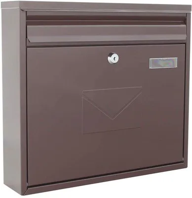 Zdjęcie produktu dla Skrzynka do list Ibzoa® ze stali, w kolorze brązowym, o wymiarach 360×320×80 mm – otwór wrzutowy 320×35 mm, zamykana na klucz (zamek cylindryczny), z 2 kluczami, do montażu na ścianie