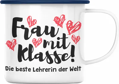 Produktbild von Trendation - Lehrerin Geschenk Emaille Tasse Geschenkidee Lustig Danke Sprüche Grundschule Frau mit Klasse (Blau)