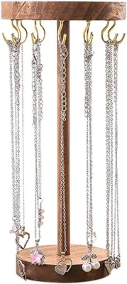 Immagine prodotto di Espositore per gioielli in legno - Espositore per gioielli - Portagioie in legno - Espositore per collane, bracciali e anelli - Elegante soluzione per riporre i gioielli e decorare gli ambienti, ideale per le donne - 12 ganci
