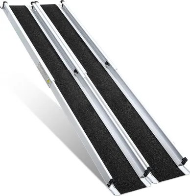 Produktbild von Jopassy Rollstuhlrampe Auffahrrampe für Rollstühle Rollatoren 183cm, Rollirampe Teleskoprampe Aluminium, Rutschfeste 300 kg Belastbar