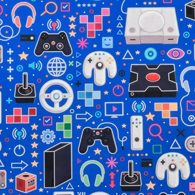 Produktbild von Geschenkpapier mit Gaming Motiv 70cm x 2m Rolle Dunkelblau
