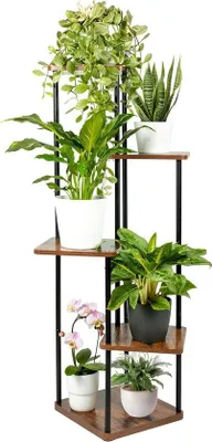 Productafbeelding van Bloemenstandaard met 5 etages - 105 cm hoog, modern design van hout en metaal