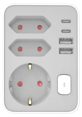 Productafbeelding van Technik Verdeelstekker met USB C en Schakelaar - 3-Voudig - 2x USB C - 2x USB A - Doorvoerstekker - Wit