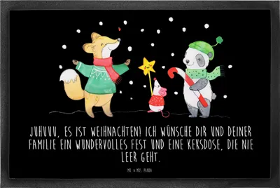 Produktbild von Mr. & Mrs. Panda Schmutzmatte Winter Weihnachtsfreude 40 x 60 cm - Schwarz - Geschenk, Schmutzfangmatte, Fuchs, Sauberlaufmatte, Fussmatte, fußmatte, Bodenvorleger