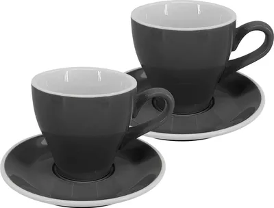 Produktbild von 2er-Set - Latte-Tasse mit Untertasse Milano, 220 ml, grau