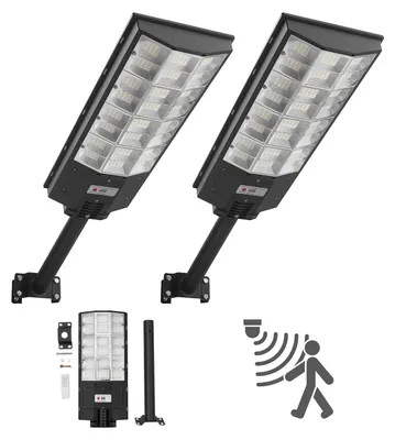 Obrázok produktu pre Solárne pouličné osvetlenie – sada 2 ks LED reflektorov – jas 450 000 lumenov – výkon 8000 W – so senzorom súmraku – detektor pohybu – vodotesnosť IP67 – pre vjazdy a dvory