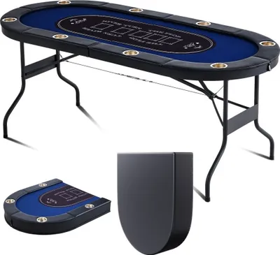 Image de Pokermeister® - Table de poker de casino pliante avec des dimensions de 1830 x 820 x 720 mm (L x l x H) - Table de poker pliante en noir & bleu - Support de poker table pliante pour 8 joueurs - Housse anti-poussière incluse - Portable.
