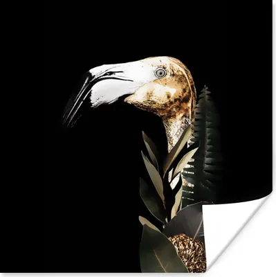 Produktbild von MuchoWow® Poster Flamingo - Blätter - Gold 75x75 cm - Wand Dekoration