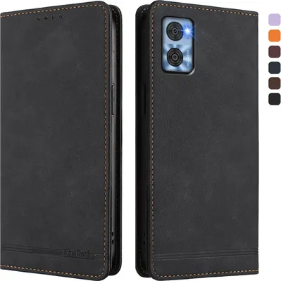 Produktbild von Hülle für Motorola Moto E22 / E22i, Retro Kunstleder Ständer Klapphülle mit Kartenfächer und Magnetische Schwarz
