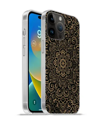 Produktbild von MuchoWow® Handyhülle Schutzhülle Hülle für Apple iPhone 14 Pro - Softcase Goldenes Muster auf schwarzem Hintergrund Silikon Softcase Handy Hülle - Umschlag