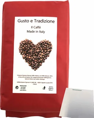 Produktbild von Kaffeebohnen Gisellas Bottega Gusto e Tradizione (1kg Packung) + usy Block