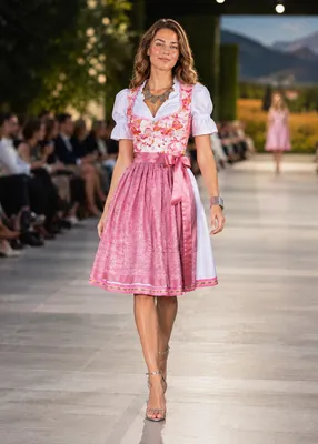 Produktbild von 2-teiliges Trachtenkleid (Kleid + Schürze) in Rosa/Beige/gebrochenes Weiß