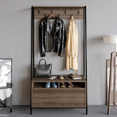 Produktbild von Skye Decor, Devin- Devin DEC, Nussbaumfarbe,Schwarz, Garderobenständer, 180x94x35,3 cm, 100% Melaminbeschichtete Partikelplatte