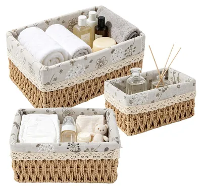 Produktbild von Aufbewahrungskorb geflochten, 3 Stück, beige, für Kinderzimmer
