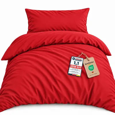 Produktbild von Komfortec Premium Bettwäsche 135x200 cm Bettbezug + 40x80 cm Kissenbezug, gebürstet 100% Polyester-Mikrofaser 120 g/m², 2teiliges Superweiches Bettwäsche-Set, Rot