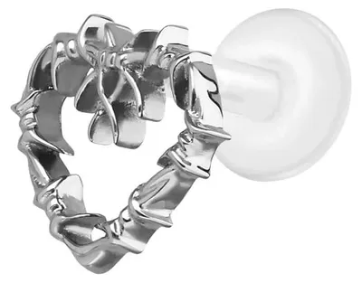 Produktbild von Ohrpiercing, Nasenpiercing PTFE Labret mit Innengewinde + Titan-Aufsatz DORNENHERZ Silber Stablänge: 5mm | Stabstärke: 1,2mm