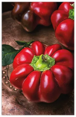 Produktbild von Wallario Premium Teppich, Größe 90 x 140 cm, Rote Paprika in der Küche