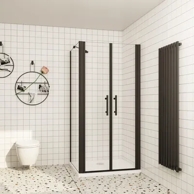 Produktbild von Duschparadies Duschkabine Eckeinstieg 140x90x195 cm Schwarz Pendeltür 6mm NANO ESG Glas mit Seitenwänden