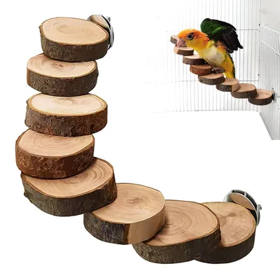 Image de Échelle en bois pour perroquets, jouet d'escalade pour oiseaux, plateforme pour cage d'oiseaux, jouet d'escalade avec 8 marches