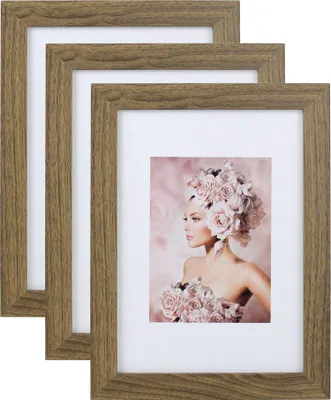 Produktbild von 3er Pack Holz Bilderrahmen Foto Plexi Rahmen Acryl Collage Wanddeko Poster S215 - Farbe: Eiche | Format: 21x29,7 A4