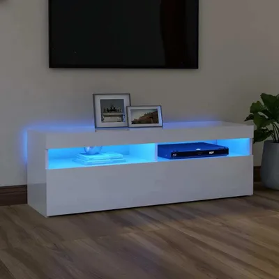 Zdjęcie produktu dla Maison Exclusive – szafka pod telewizor z oświetleniem LED, biała z wysokim połyskiem, 120 x 35 x 40 cm