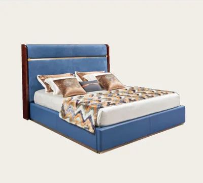 Produktbild von Klassisches Bettgestell Leder Bett Blaue Luxus Betten Schlafzimmer Möbel Doppel