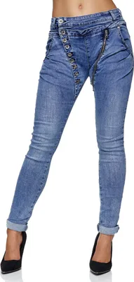 Produktbild von Elara Damen Jeans Boyfriend Baggy Knopfleiste C613MK Blau 42 (XL)