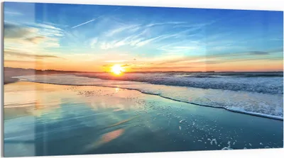 Produktbild von DEQORI Glasbild Echtglas 100x50 cm 'Goldenes Küstenmeer' Wandbild Bild modern Deko