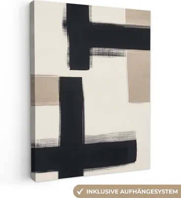 Produktbild von Leinwand Bilder 30x40 cm - Japandi - Abstrakt - Schwarz - Beige, Bild Modern, Wanddeko, Gemälde