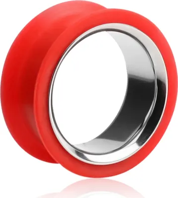 Produktbild von viva-adorno 1 Stück 14mm Silikon Flesh Tunnel Plug Ohr Piercing Edelstahl Inlay Größe 6 - 40mm verschiedene Farben Z368, rot