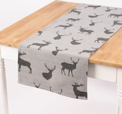 Produktbild von SCHÖNER LEBEN. Tischläufer Jacquard Cosy Hirschen grau dunkelgrau