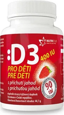 Produktbild von Vitamin D3 für Kinder, 400 IE - Erdbeergeschmack, 90 Tabletten.