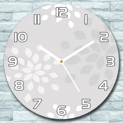 Produktbild von Wanduhr aus Glas Rund fi 30 Graue geometrische Blumen Quarz Deko Wohnzimmer Büro
