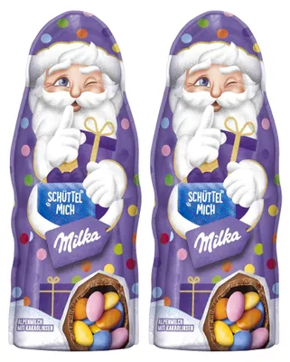Zdjęcie produktu dla Milka "Potrząśnij Mną, Święty Mikołaju" – czekoladowe bombonierki z kakao, opakowanie 56g, zestaw 2 sztuki