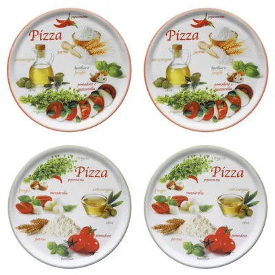 Zdjęcie produktu dla zestaw 4 talerzy do pizzy Napoli Green & Red Ø 32 cm talerz XL talerz porcelanowy