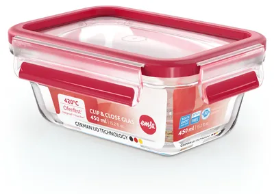 Produktbild von EMSA CLIP & CLOSE GLAS, Box, Rechteckig, 0,8 l, Transparent, Glas, 420 °C
