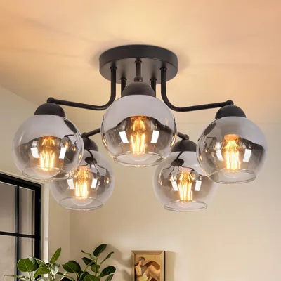 Image de ZMH Plafonnier noir Plafonnier 5 flammes Vintage E27 Lampe de salon industrielle Boule métal pour chambre cuisine Sans ampoules