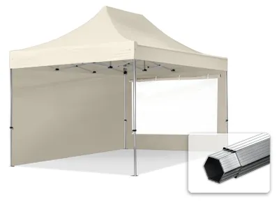 Zdjęcie produktu dla 3x4,5 m Namiot Ekspresowy PROFESSIONAL Alu 40mm, ze ścianami bocznymi, okna panoramiczne, kremowy