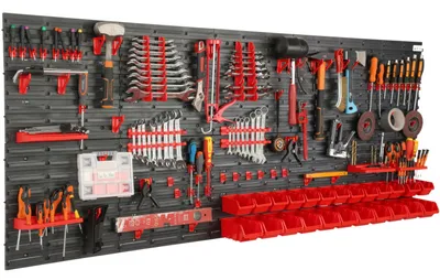 Immagine prodotto di Pannello portattrezzi per officina - parete portattrezzi - 200 x 80 cm - 24 ganci per garage - sistema di stoccaggio per utensili