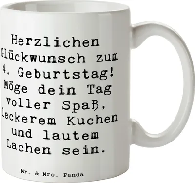 Produktbild von Mr. & Mrs. Panda Kaffeetasse Spruch 4. Geburtstag - Weiß - Geschenk, Alter, Spaß, Becher, Pott, Keramiktasse, feiern, Glückwünsche, Keramikbecher, Kinderfreude, Teetasse