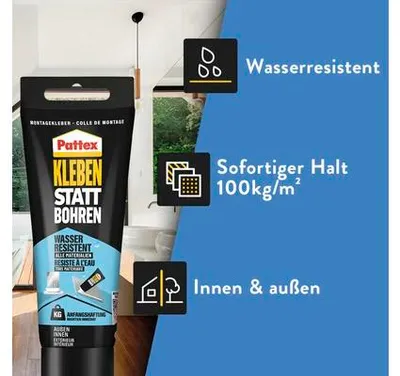 Produktbild von Pattex Kleben statt Bohren wasserresistent Montagekleber weiß 340 g