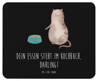 Produktbild von Mr. & Mrs. Panda Mouse Pad Katze Fressen - Schwarz - Geschenk, mausteppich, Mauspad, laptop, Mousepad, mousematte