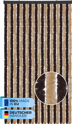 Produktbild von Flauschvorhang (90x220 cm) Türvorhang "Beige - Braun" als Insektenschutz für Balkon, Terrasse oder Wohnmobil, Wohnwagen, Pavillon