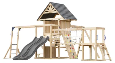 Image de Axi Hunter Aire De Jeux En Bois, 2 Balançoires, Toboggan Double, Gris | Maisonnette Xxl / Equipement De Jeux Pour Enfants Avec Structure D'Escalade,